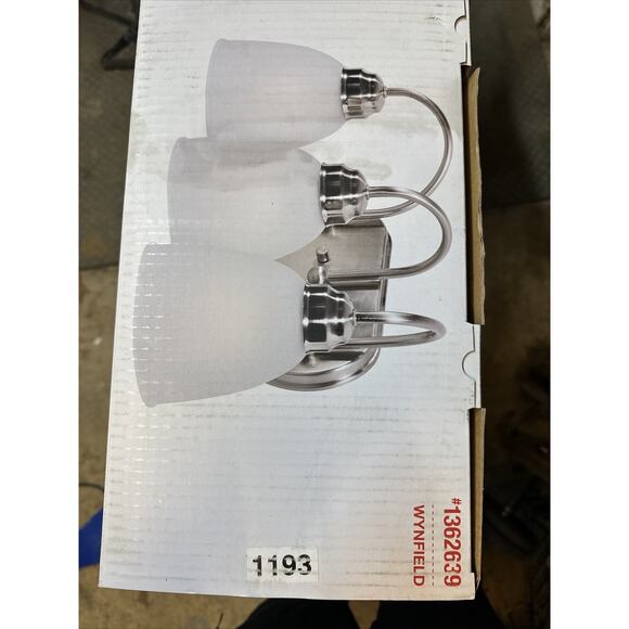 NEW Project Source #1362639 3 Light Bar-Brushed Nickel-White Milk Glass Wynfield - Picture 5 of 5